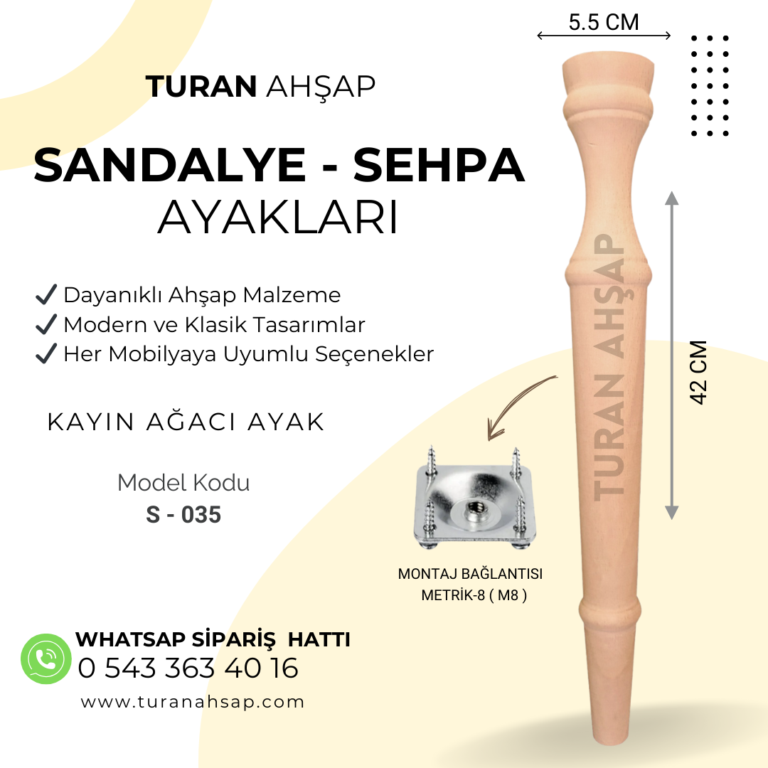 Sandalye ayağı 6x6x42 cm